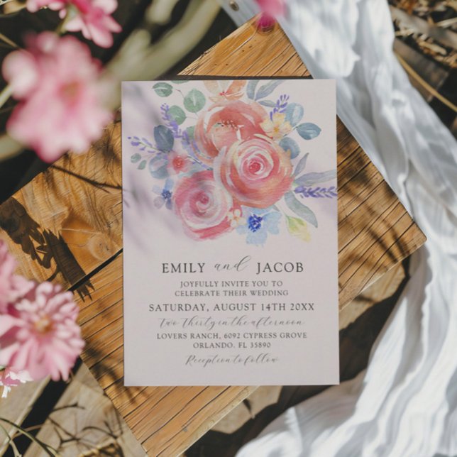 Modern Blush Pink Watercolor Floral Wedding Invitation (Creator Uploaded)