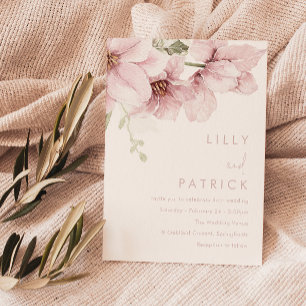 Modern Blush Pink Watercolor Flowers Wedding Invitation