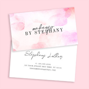 Modern blush pink watercolor makeup artist business card