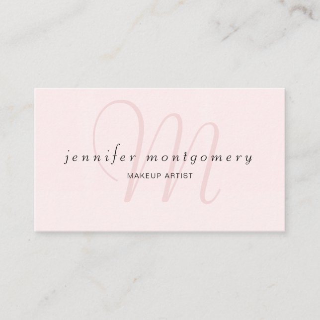 Modern Blush Pink Watercolor Monogrammed Business Card (Front)