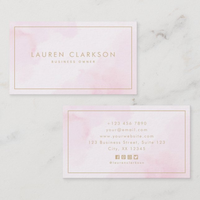 Modern Blush Pink Watercolor , social media icons Business Card (Front/Back)