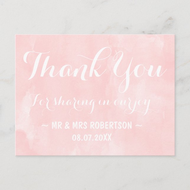Modern blush pink watercolor thank you postcard (Front)