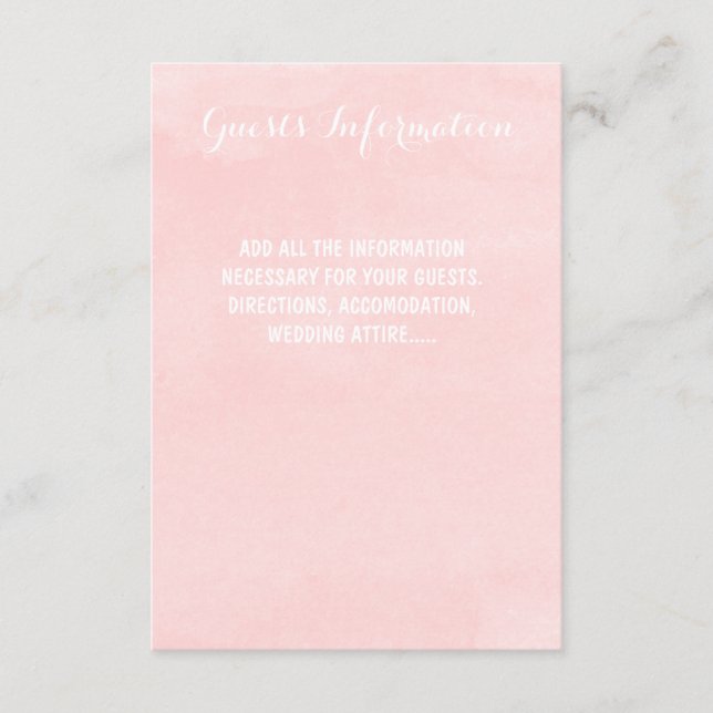 Modern blush pink watercolor wedding guest info enclosure card (Front)