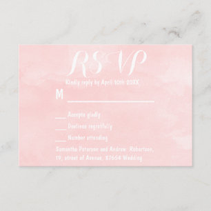 Modern blush pink watercolor wedding RSVP Card