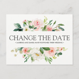 Modern Blush Pink WEDDING CHANGE THE DATE Announcement Postcard
