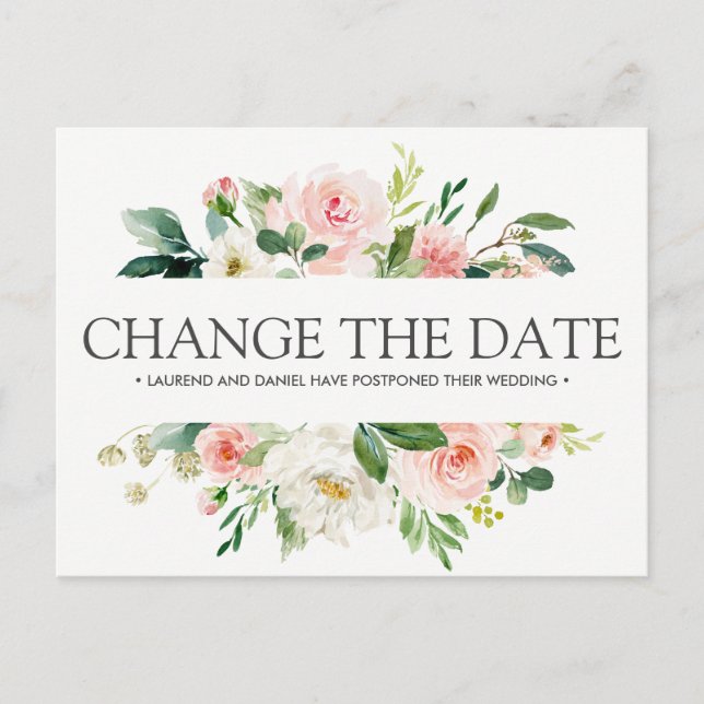 Modern Blush  | Pink WEDDING CHANGE THE DATE Announcement Postcard (Front)