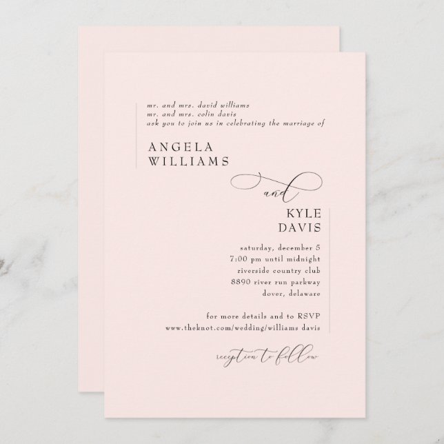 Modern Blush Pink Wedding Invitation (Front/Back)