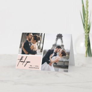 Modern Blush Pink Wedding Photo Collage Thank You