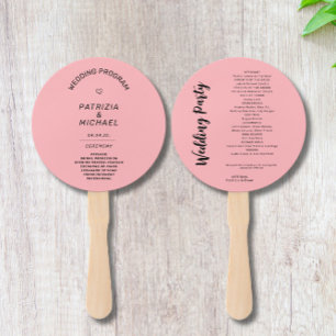 Modern Blush Pink Wedding  Program Hand Fan