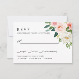 Modern Blush PInk WEDDING RSVP MEAL CHOICE Card