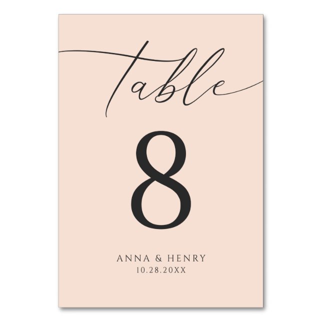 Modern Blush Pink Wedding  Table Number (Front)