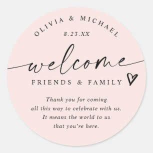 Modern Blush Pink Wedding Welcome Hotel Bag Classic Round Sticker