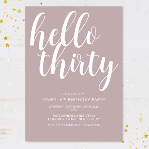 Modern Blush Pink White 30th Birthday Script Invitation