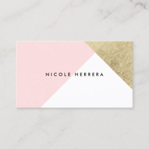 Modern blush pink white chic gold foil colour business card