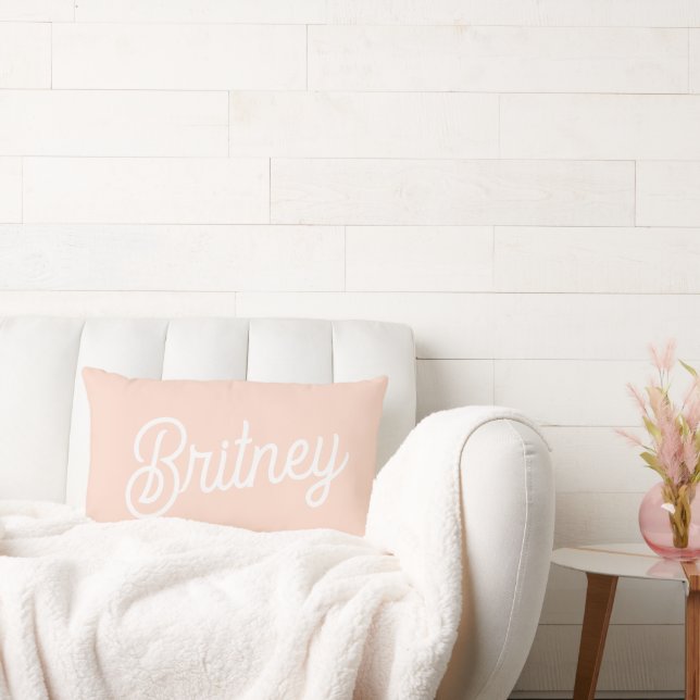 Modern Blush Pink White Monogram and Name  Lumbar Cushion (Couch)