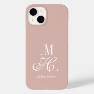 Modern Blush Pink White Monogram Name Case-Mate iPhone 14 Case