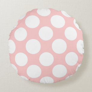Modern Blush Pink White Polka Dots Pattern Round Cushion