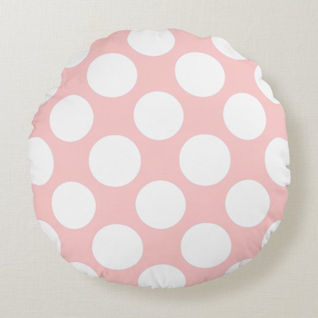Modern Blush Pink White Polka Dots Pattern Round Cushion (Front)