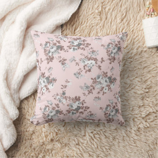 Modern blush pink white rose gold glitter floral cushion