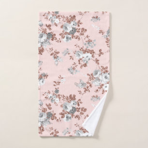 Modern blush pink white rose gold glitter floral hand towel