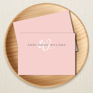 Modern Blush Pink White Script Monogram Card