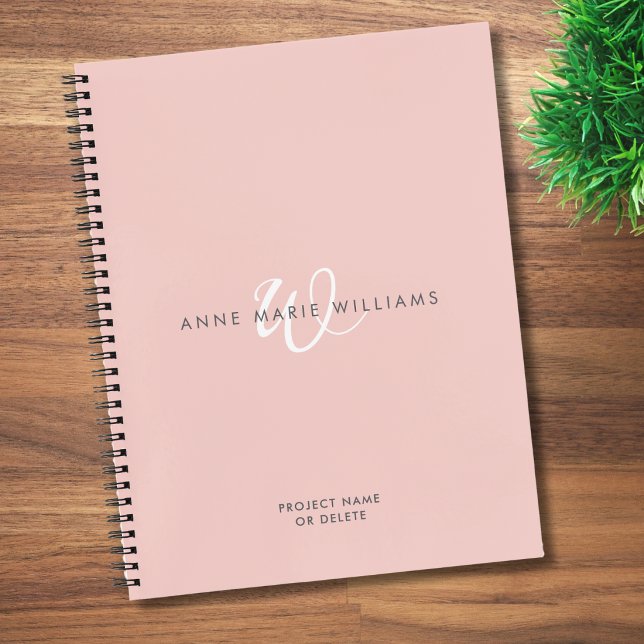 Modern Blush Pink White Script Monogram Notebook (Creator Uploaded)