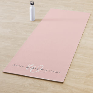Modern Blush Pink White Script Monogram Yoga Mat