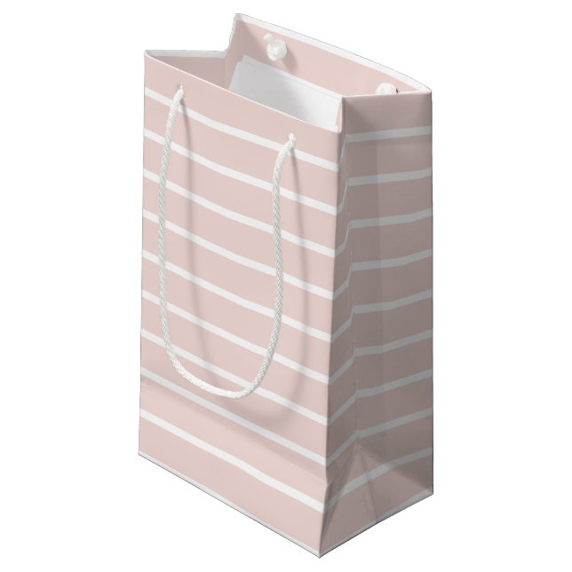 Modern blush pink & white stripes elegant chic small gift bag (Front Angled)