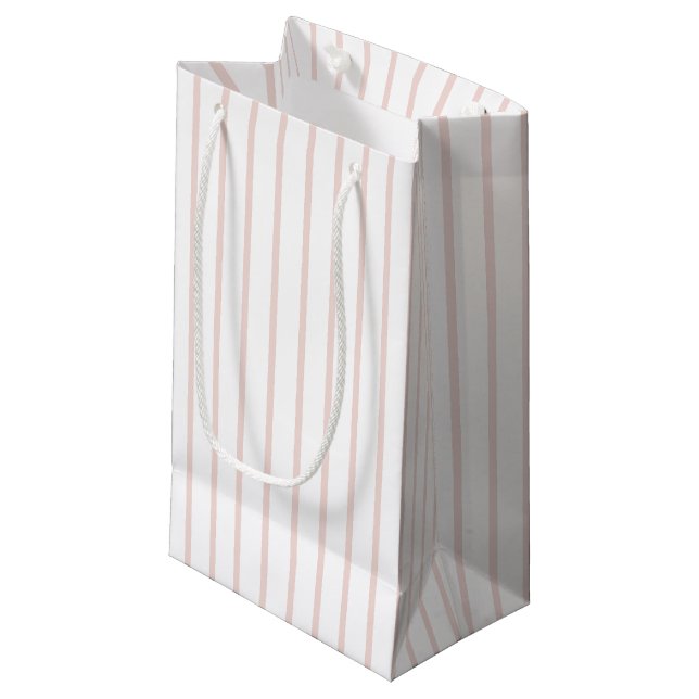 Modern blush pink white vertical Stripes pattern Small Gift Bag (Front Angled)