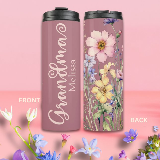 Modern Blush Pink Wild Flowers Grandma Thermal Tumbler (Creator Uploaded)