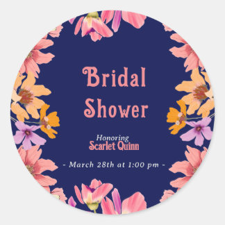 Modern blush pink wildflower bridal shower classic round sticker