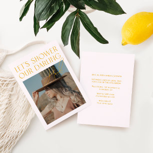 Modern Blush Pink & Yellow Photo Bridal Shower Inv Invitation
