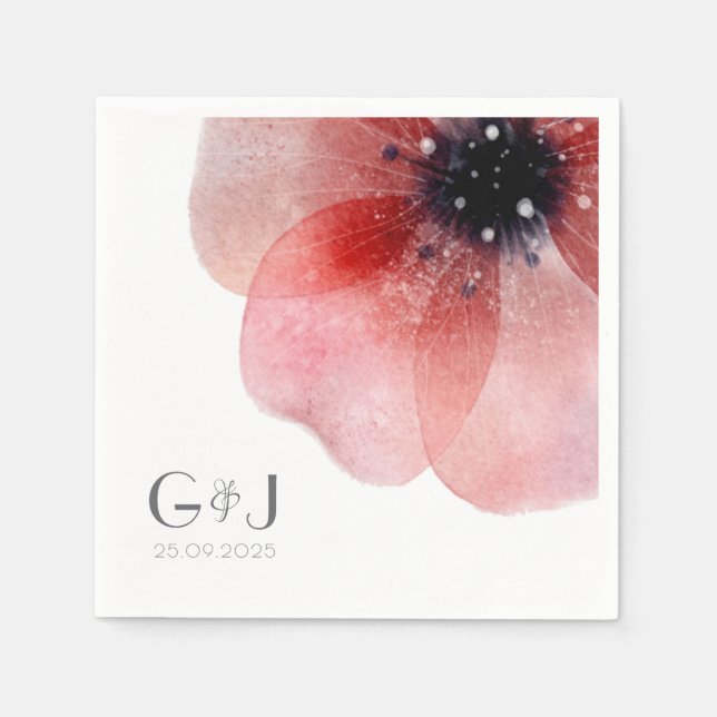 Modern Blush Poppy Monogram Wedding Napkin (Front)