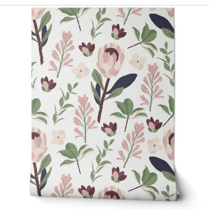 Modern Blush Protea and Wildflower Botanical Wallpaper