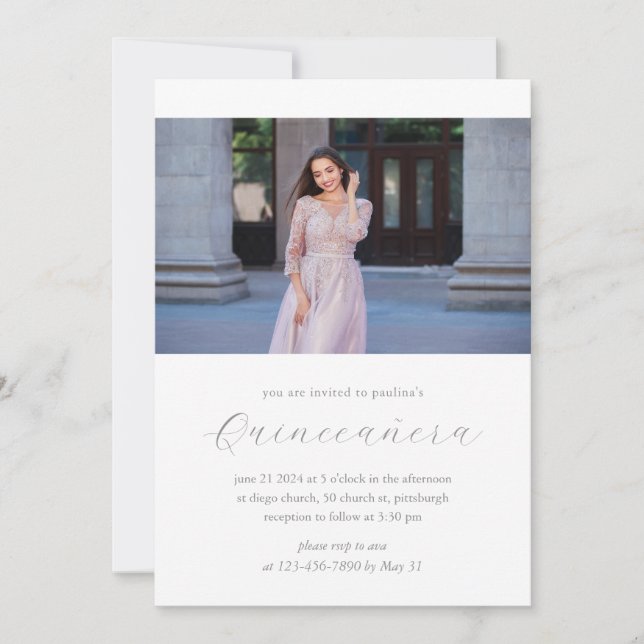 Modern Blush Quinceañera 15 Year Birthday Photo Invitation (Front)