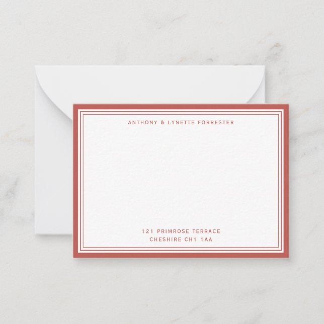 Modern Blush Red Border Name & Address    Card (Front)