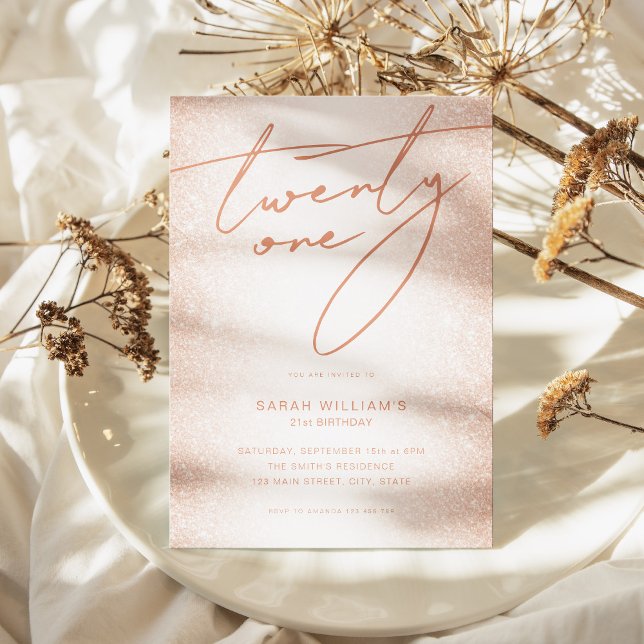 Modern Blush Rose Gold Elegant 21st Birthday Invitation (Modern Blush Rose Gold Elegant 21st Birthday Invitation)