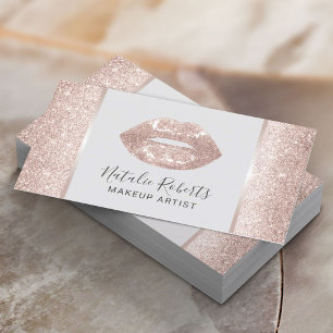 Modern Blush Rose Gold Glitter Lips Beauty Salon Business Card