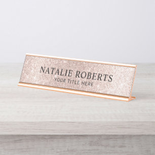 Modern Blush Rose Gold Glitter Professional  Desk Name Plate