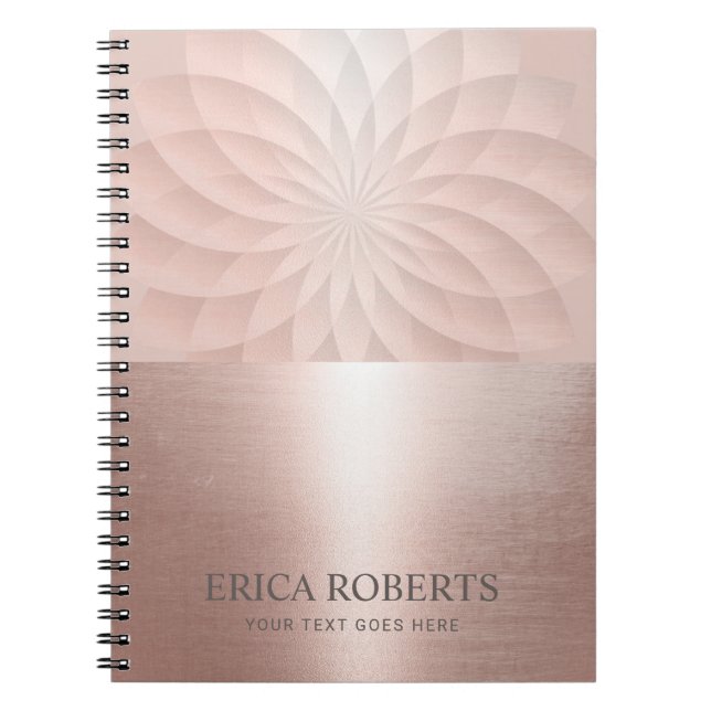 Modern Blush Rose Gold Spiral Lotus Floral Notebook (Front)