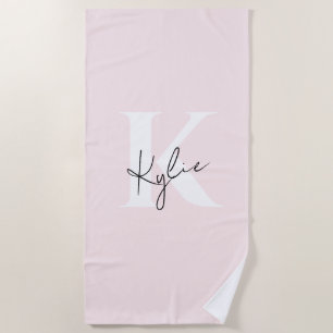 Modern Blush Rose Personalised Monogram Name -  Beach Towel
