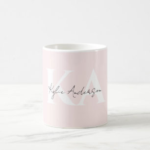 Modern Blush Rose Personalised Monogram Name -  Coffee Mug