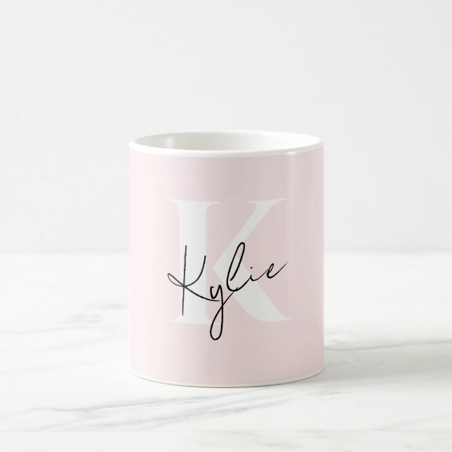 Modern Blush Rose Personalised Monogram Name -  Coffee Mug (Center)