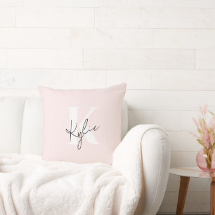 Modern Blush Rose Personalised Monogram Name -  Cushion