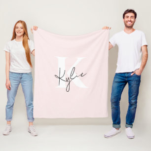 Modern Blush Rose Personalised Monogram Name -  Fleece Blanket