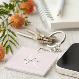 Modern Blush Rose Personalised Monogram Name -  Key Ring