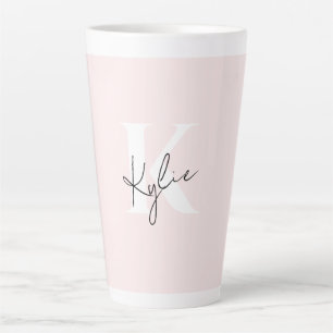 Modern Blush Rose Personalised Monogram Name -  Latte Mug