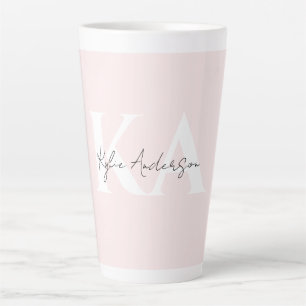 Modern Blush Rose Personalised Monogram Name -  Latte Mug