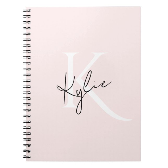 Modern Blush Rose Personalised Monogram Name -  Notebook (Front)