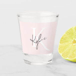 Modern Blush Rose Personalised Monogram Name -  Shot Glass